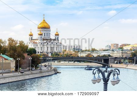 Cathedral of Christ the Saviour with Bersenevskaya embankment in Moscow