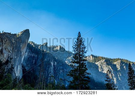 The Leaning Tower in Yosemite National Park is a popular destination for rock climbers. It is located west of and adjacent to Bridalveil Fall on the south side of the Merced River in Yosemite Valley. The rock is considered to be a strenuous climb