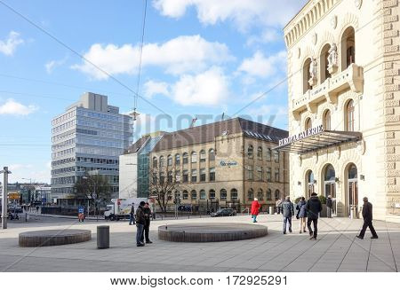 SAARBRUCKEN, GERMANY - January 17, 2017: street view of Saarbrucken, is the capital and largest city of the state of Saarland. January 17, 2017 in Saarbrucken, Germany