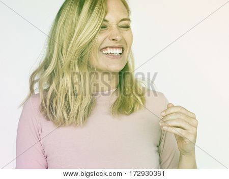 Woman Face Expression Cheerful Portrait Studio