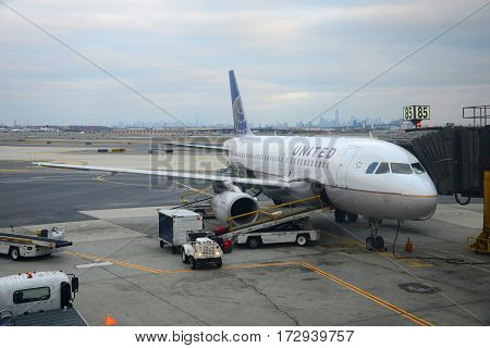 NEWARK, NJ, USA - DEC. 25, 2012: United Airlines Airbus 319 at Newark Liberty International Airport, Newark, New Jersey, USA.