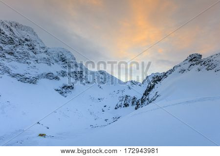 beautiful sunset in the Fagaras Mountains Romania