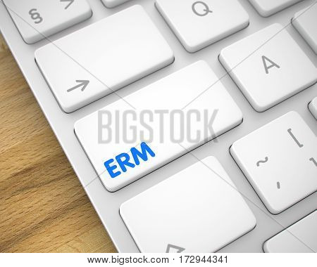 Up Close White Keyboard Button - ERM - Enterprise Risk Management. Modern Keyboard Key Showing the Text ERM - Enterprise Risk Management. Message on Keyboard White Keypad. 3D Render.