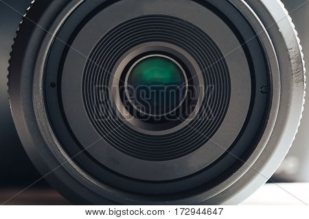 Mirrorless camera lens close up macro photo. Photography Equipment