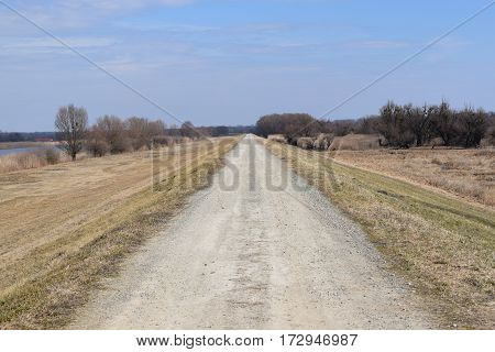 Road on the bank at the park of nature