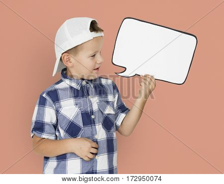Caucasian Little Boy Holding Chatbox Papercraft