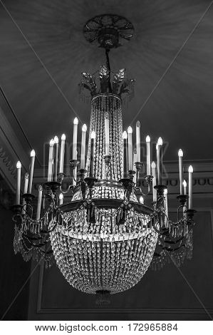 ancient Murano glass crystal chandelier in black and white