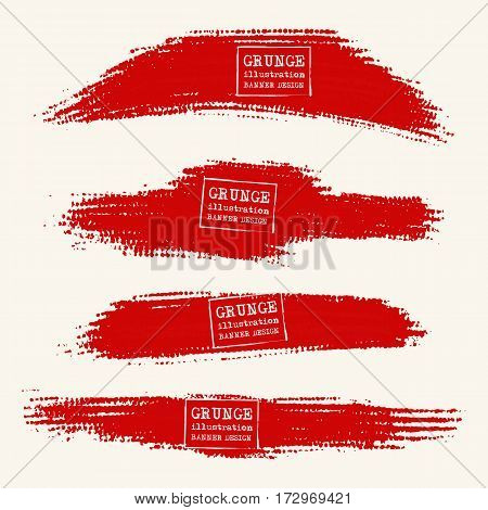 Vector set of blood red brush strokes. Grunge isolated elements. Smoke brushes for your design. Freehand. Watercolor splash. Acrylic stamp. Vector illustration