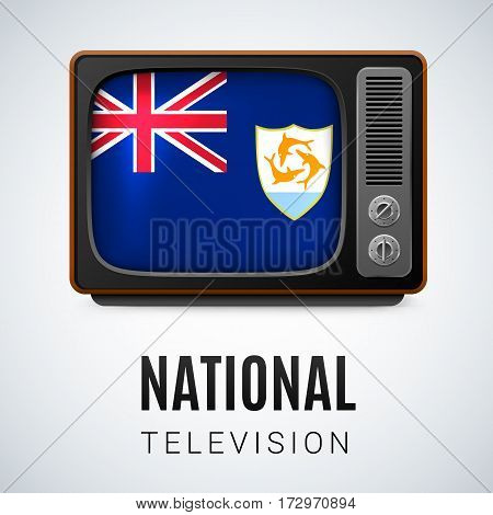 Vintage TV and Flag of Anguilla as Symbol National Television. Tele Receiver with Anguilla flag