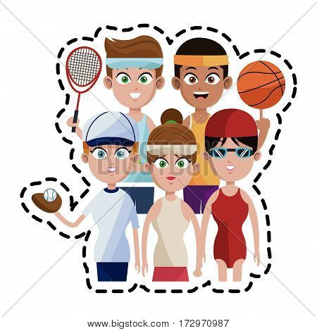 tennis basketball swimming baseball assorted sports people  icon image vector illustration design