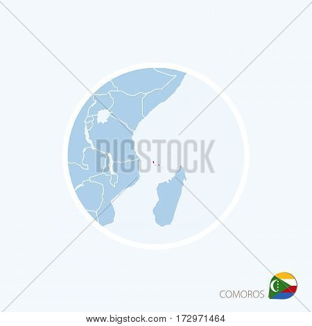 Map Icon Of Comoros. Blue Map Of East Africa With Highlighted Comoros In Red Color.