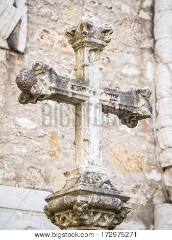 Stone cross in rhw Convent of Our Lady of Mount Carmel (Portuguese: Convento da Ordem do Carmo) in Lisbon Portugal.