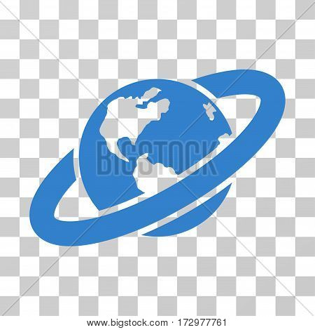Ringed Planet vector pictograph. Illustration style is flat iconic cobalt symbol on a transparent background.