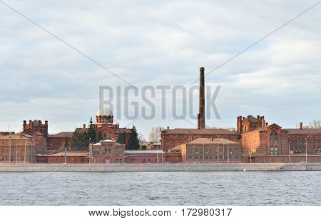 Historical prison Crosses and Neva River in St.Petersburg Russia.