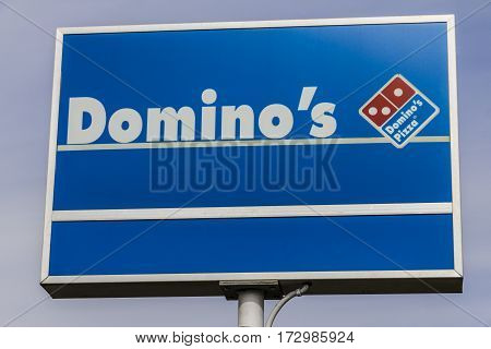 Indianapolis - Circa February 2017: Domino's Pizza Carryout Restaurant. Domino's is 97% franchise-owned with 840 independent franchise owners V