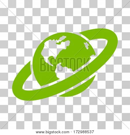 Ringed Planet vector icon. Illustration style is flat iconic eco green symbol on a transparent background.