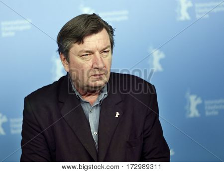 Aki Kaurismaki attends the 'The Other Side of Hope' (Toivon tuolla puolen) photo call during the 67th Film Festival Berlin at Grand Hyatt Hotel on February 14, 2017 in Berlin, Germany.