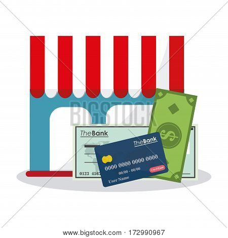 store with related icons of e-commerce concept over white background. colorful design. vector illustration