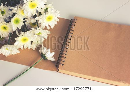 Blank Area Note Book Or Diary With Flower In Vintage Tone