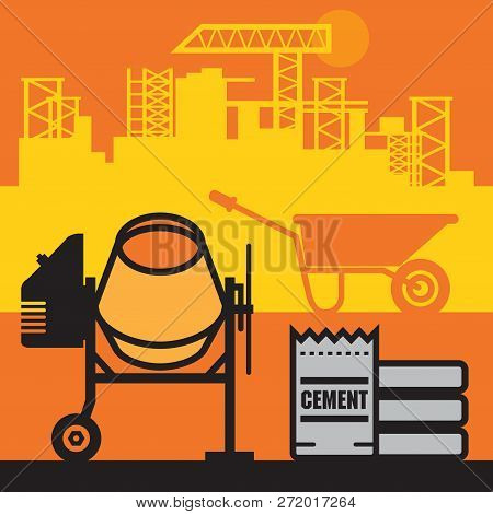 Concrete Mixer, Construction Power Machinery, Concrete Mixer Abstract Sign Or Symbol, Vector Illustr