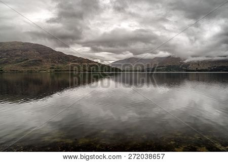 Dark Clouds Over Lake Loch Linnhe In Scotland