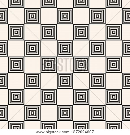 Vector Checkered Geometric Seamless Pattern. Abstract Black And White Texture With Small Staggered S