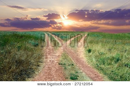 Landschaft Straße auf Sonnenuntergang Hintergrund
