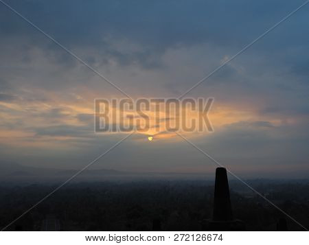 Magelang, Indonesia - October 30, 2018: Borobudur Temple In The Dawn.