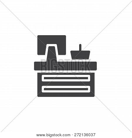 Market Cashier Table Vector Icon. Filled Flat Sign For Mobile Concept And Web Design. Cash Desk Simp