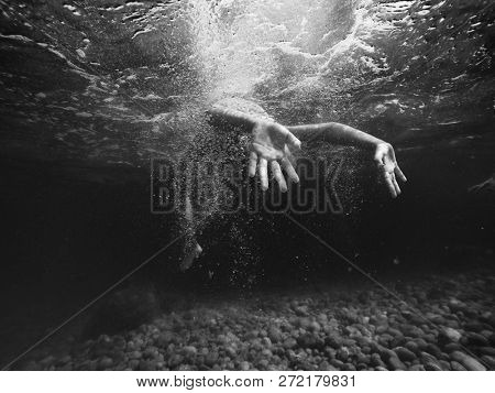 Boy sink in water. Element of design.