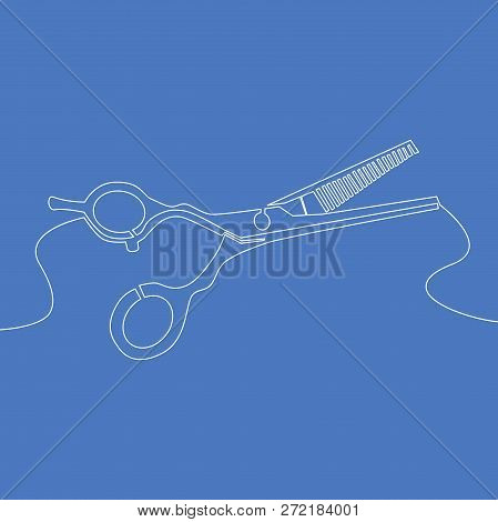 Continuous One Line Drawing Scissors Desing Element For Barbershop Vector Illustration Concept