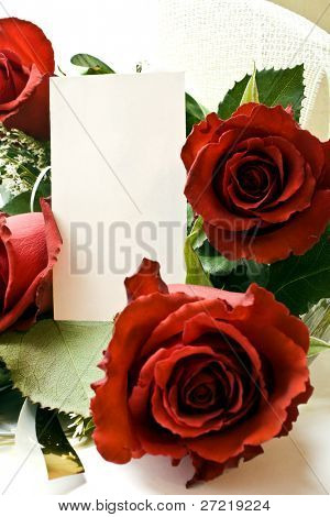 růže s kartou velký plán