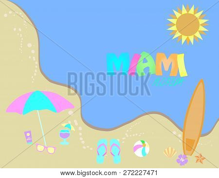 Miami Beach, Florida. Summer Banner, Tropical Beach Design.