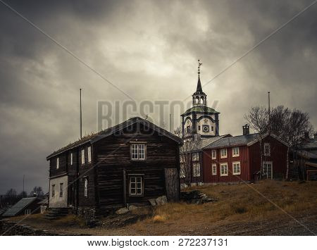 View On Roros Church. Norwegian Original Architecture. Mining Town.