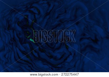 Suminagashi Marble Texture Hand Painted With Indigo Ink. Digital Paper 477 Performed In Traditional 