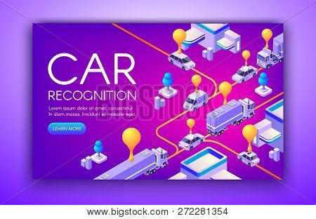 Car Recognition Illustration Of Vehicle Registration Plates And Speed Detection Anpr Technology. Loc