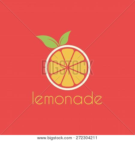 Vector Fresh Lemon Slice Circle Logo Design Template. Logo With Leaf, Circle And Lemon Slice Fruit C