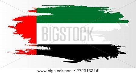 United Arab Emirates Flag. Brush Painted Flag Of Uae. Hand Drawn Style Illustration With A Grunge Ef