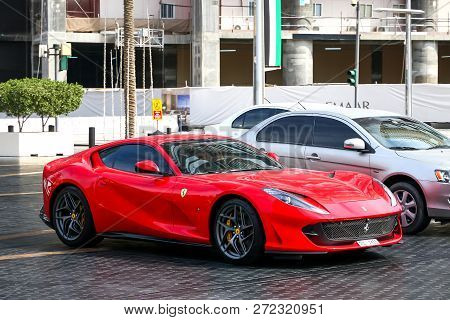 Dubai, Uae - November 16, 2018: Italian Sportscar Ferrari 812 Superfast In The City Street.