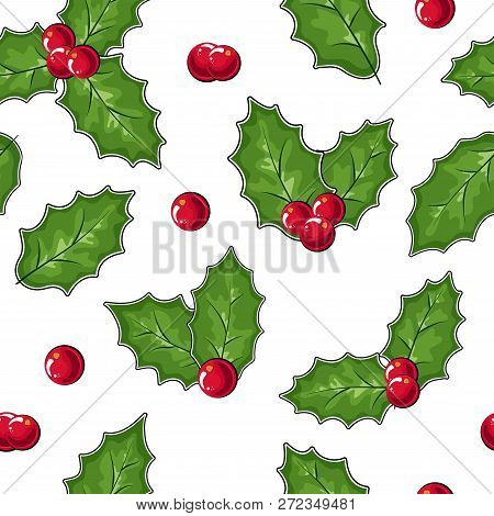 Cowberry Vector Illustration, Berries Images. Doodle Cowberry Vector Illustration In Red And Green C