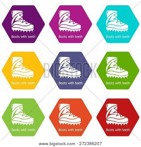 Mountaineer Shoes Icons 9 Set Coloful Isolated On White For Web