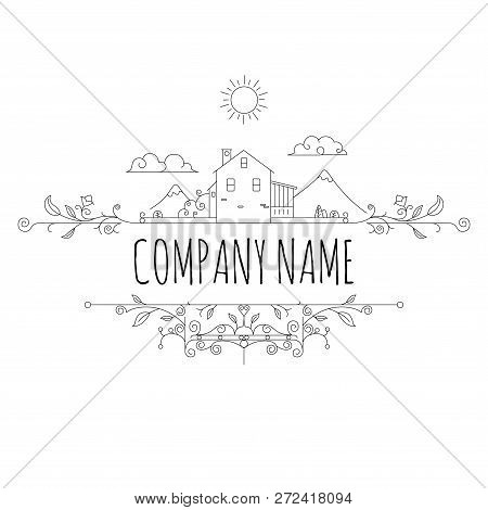 Farm House Concept Vector Photo Free Trial Stock Farm House Concept Logo Template With Village Landscape Label For Natural Products