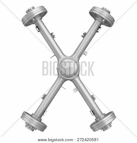 Letter X From Car Parts. The Letter Of The Alphabet -x- Composed Of Two Rear Driving Axle. Isolated.