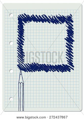 Vector Freeform Strokes Doodle Square Blank Frame And A Pencil. Hand Drawn Border Illustration Over 