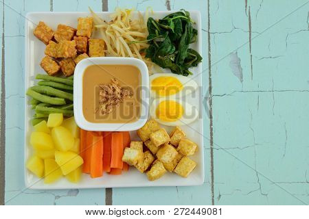 Traditional Indonesian Food, Gado-gado. Made From Boiled Vegetable Served With Peanut Sauce