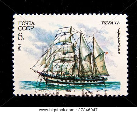 UdSSR ca. 1981: ein Stempel in UdSSR gedruckt zeigt sowjetische Barkentine Vega, ca. 1981.