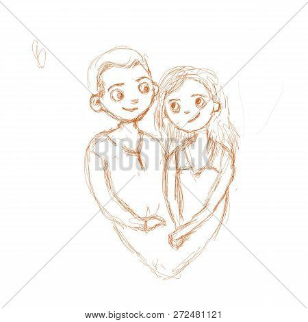 Sketch Sketch For A Postcard Boy And Girl Love