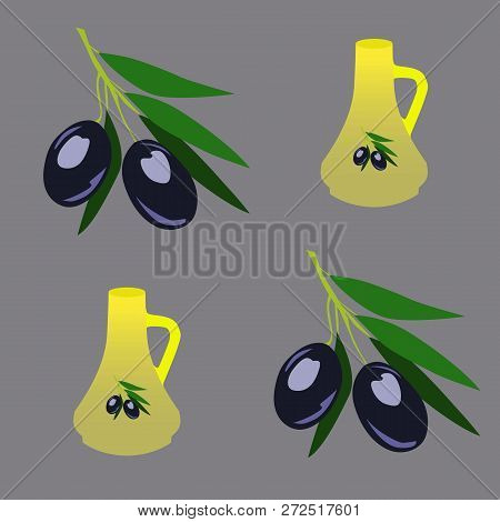 Vector Image Of Branches Of Oil And Cans Of Olive Oil
