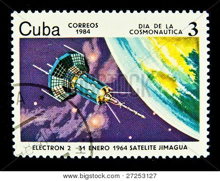 Kuba - cca 1984: A razítko v Kubě ukazuje Satilite elektron II, cca 1984. Prostoru série