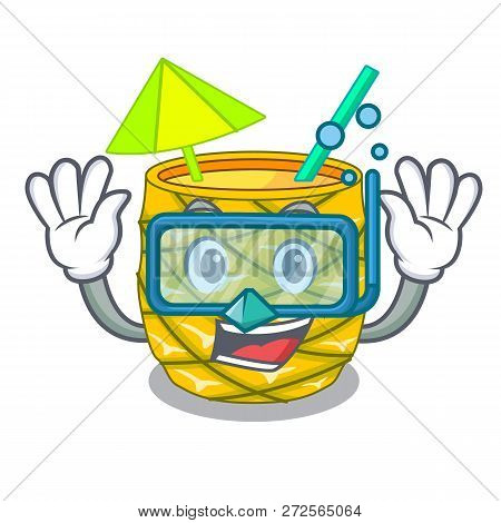 Diving Pineapple Juice In Glassware On Mascot